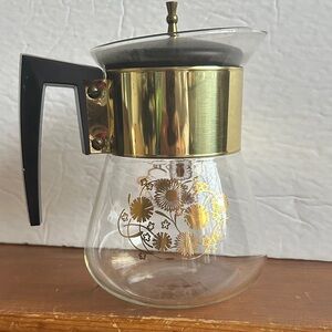 Vintage mid century Gold and Black Glass Coffee Carafe